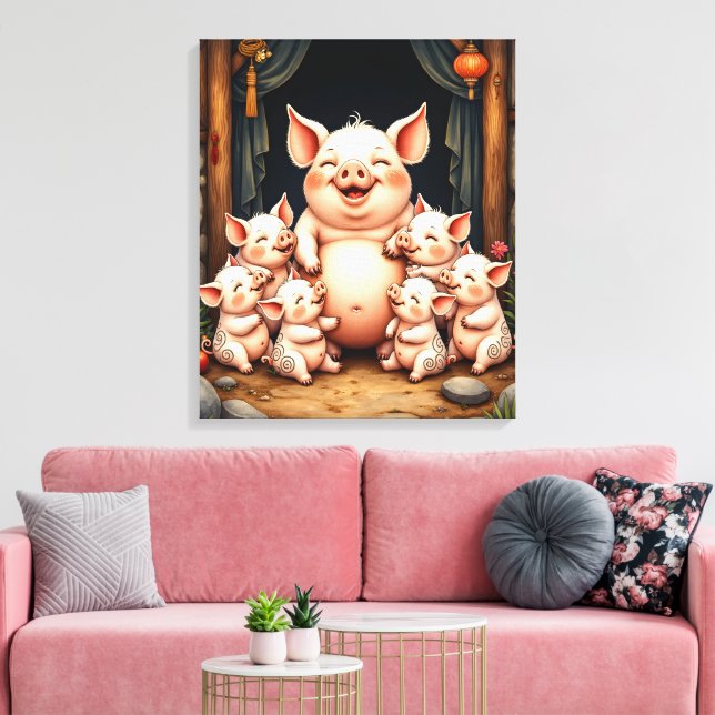  Pig Art – Mother & Piglets Canvastryck (Insitu (Vardagsrum))