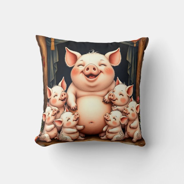  Pig Art – Mother & Piglets Kudde (Framsida)
