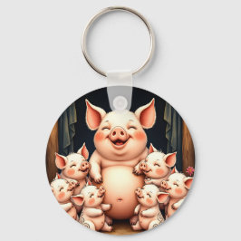  Pig Art – Mother & Piglets Nyckelring