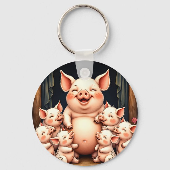  Pig Art – Mother & Piglets Nyckelring (Framsida)