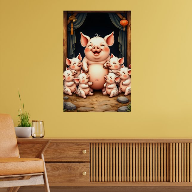  Pig Art – Mother & Piglets Poster (Vardagsrum 2)