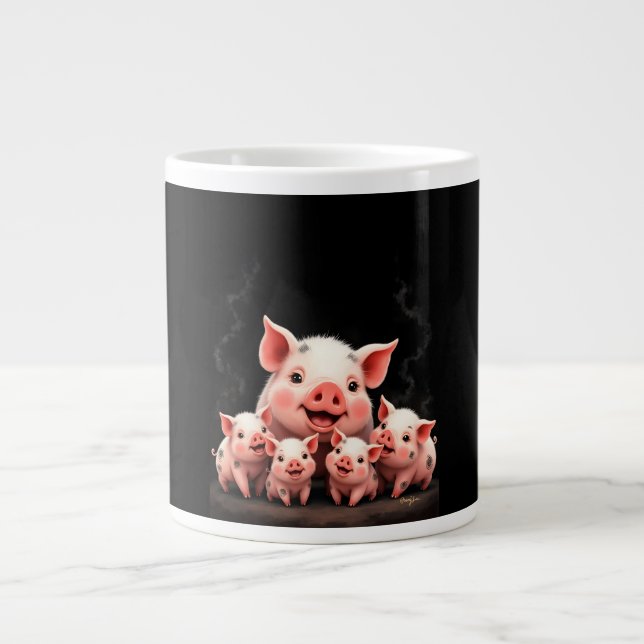Pig Artwork – Mother Pig & Piglets Jumbo Mugg (Framsidan)