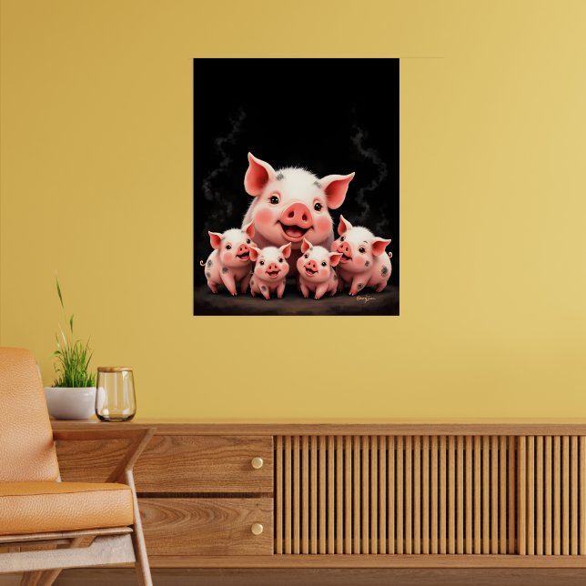 Pig Artwork – Mother Pig & Piglets Poster (Vardagsrum 2)