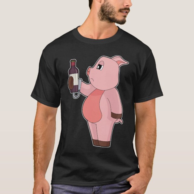 Pig Bottle Red wine T Shirt (Framsida)