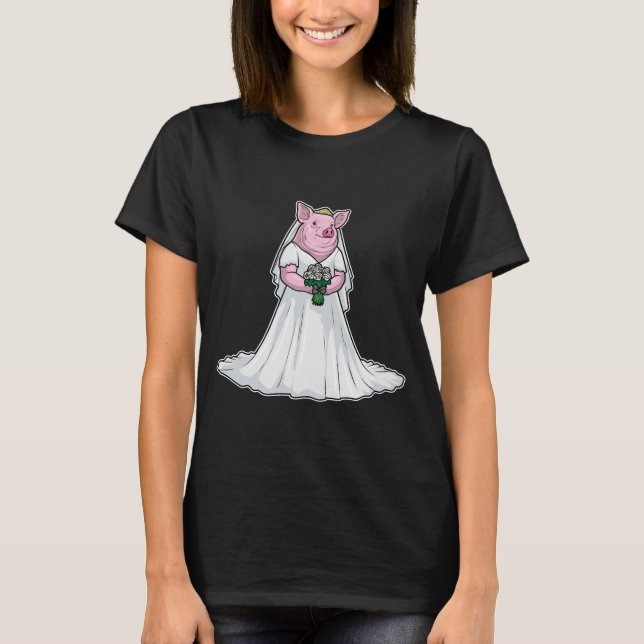 Pig Bride Bunch of Flowers Wedding T Shirt (Framsida)