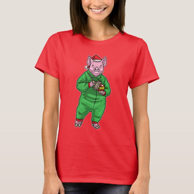 Pig Christmas Cleaner T Shirt (Framsida)
