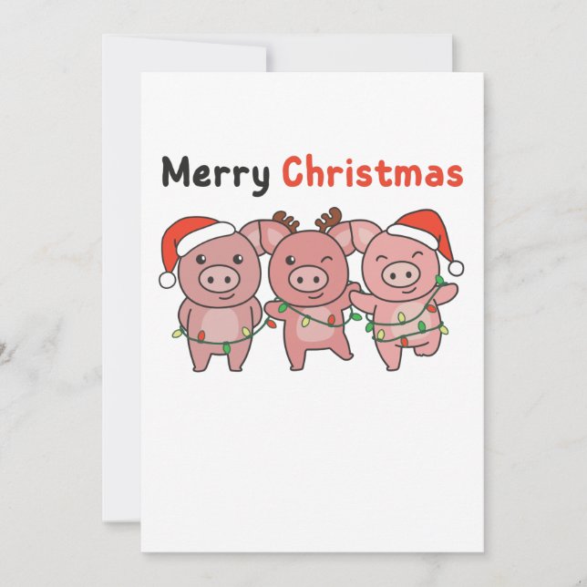 Pig Christmas Cute Pigs Merry Christmas Julkort (Framsida)