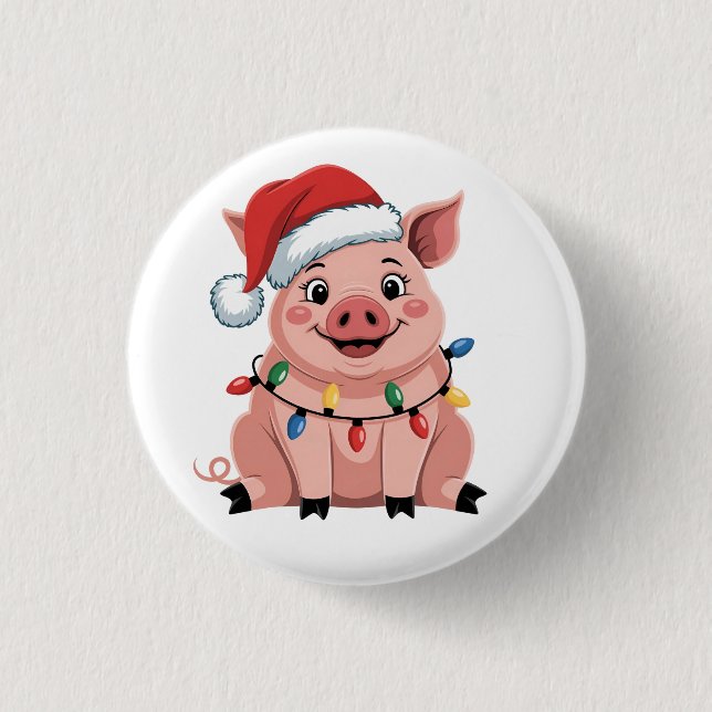 Pig Christmas Santa Hat Xmas Holiday Xmas Pigmass Knapp (Framsida)