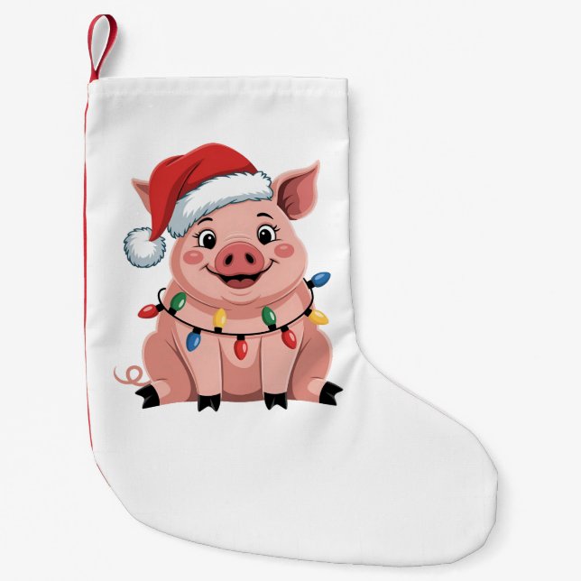 Pig Christmas Santa Hat Xmas Holiday Xmas Pigmass Liten Julstrumpa (Framsidan)