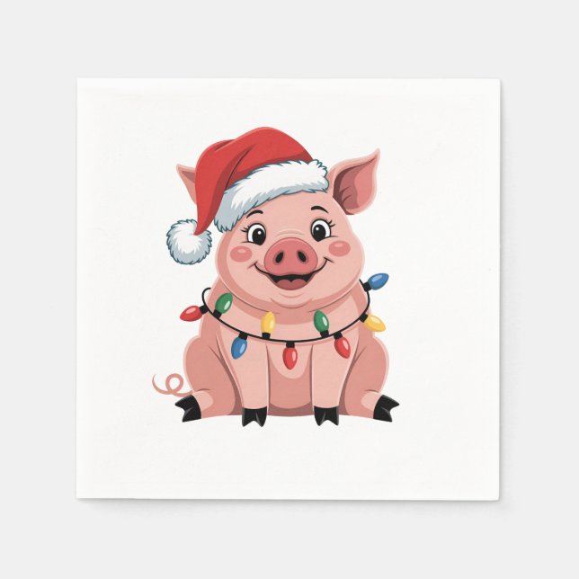 Pig Christmas Santa Hat Xmas Holiday Xmas Pigmass Pappersservett (Framsidan)
