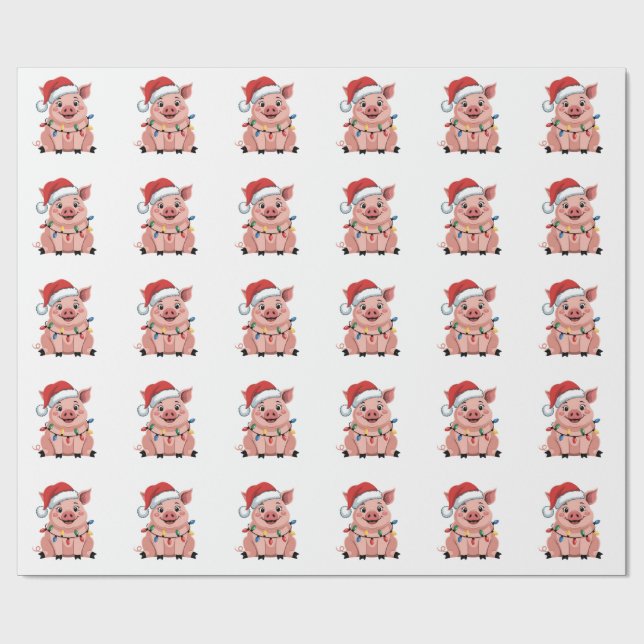 Pig Christmas Santa Hat Xmas Holiday Xmas Pigmass Presentpapper (Platt)
