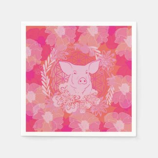 pig,flower of life, blue, mandala,zen,chakra,patt pappersservett