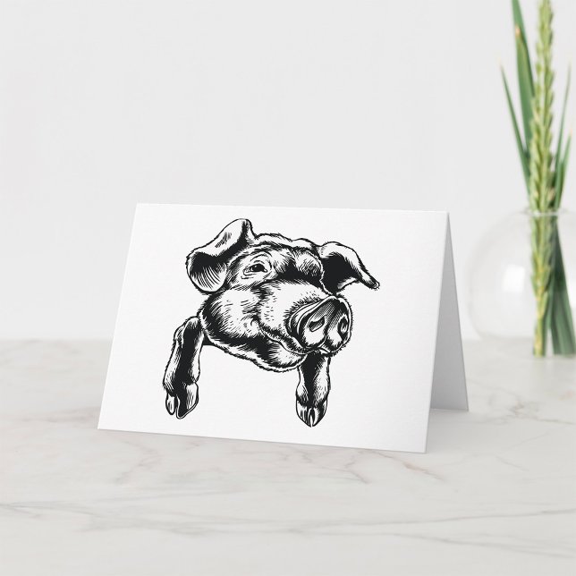 Pig Head Farm Animal Drawing in Black White Kort (Skapare uppladdad)