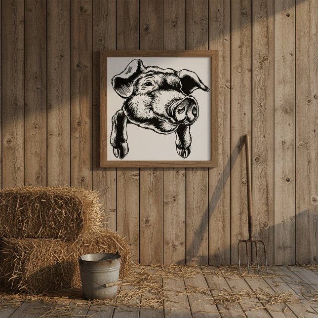 Pig Head Farm Animal Drawing in Black White Poster (Skapare uppladdad)