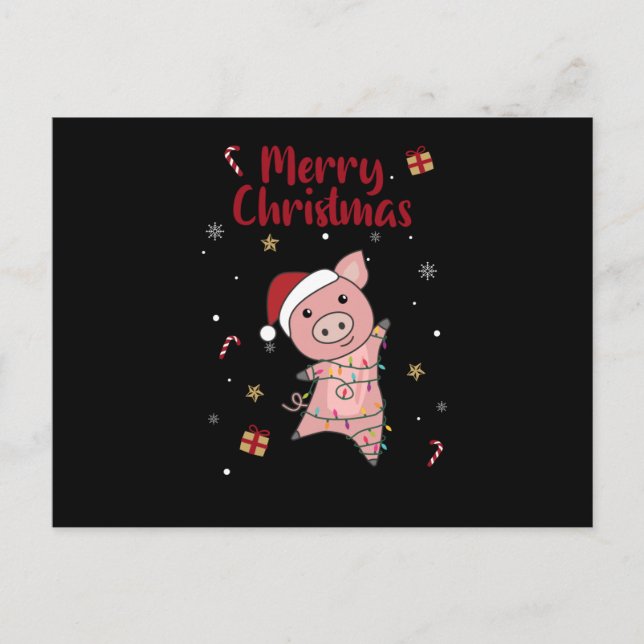Pig Merry Christmas Animals Pigs Vykort (Framsida)