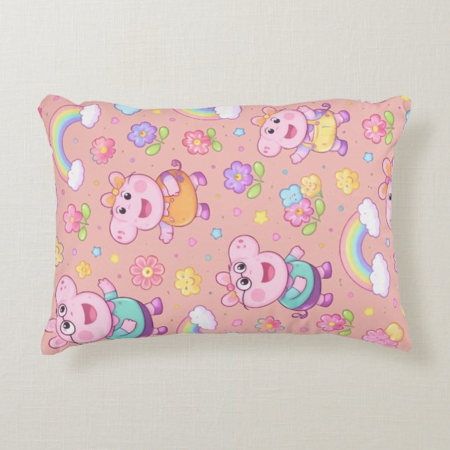 Pig Pattern Kastkudde | Kawaii Tecknad Djur Prydnadskudde (Framsidan)