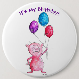 Pig Pink Pig med ballonger Knapp