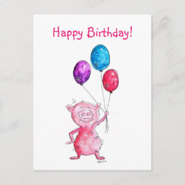 Pig Pink Pig med ballonger Vykort