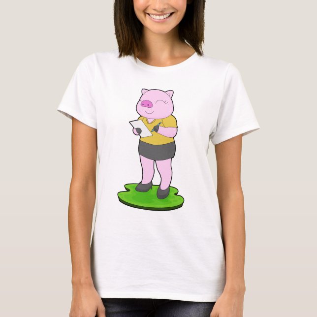 Pig Secretary Note T Shirt (Framsida)