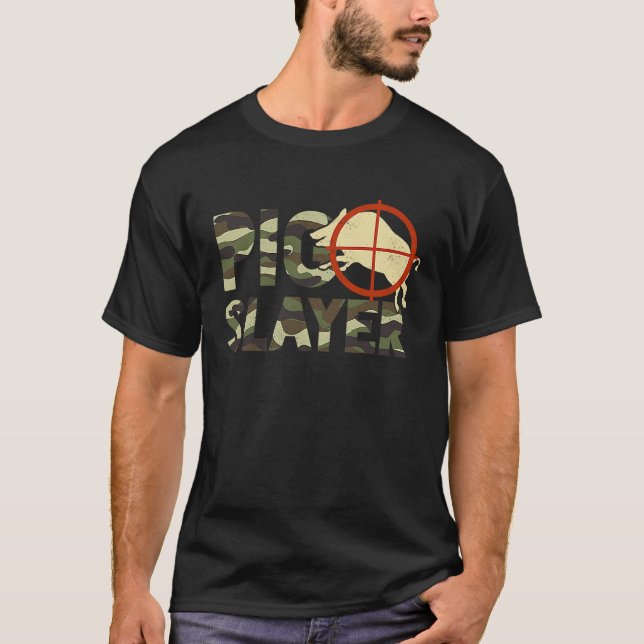 Pig Slayer Camo Funny Hog Hunting T Shirt (Framsida)