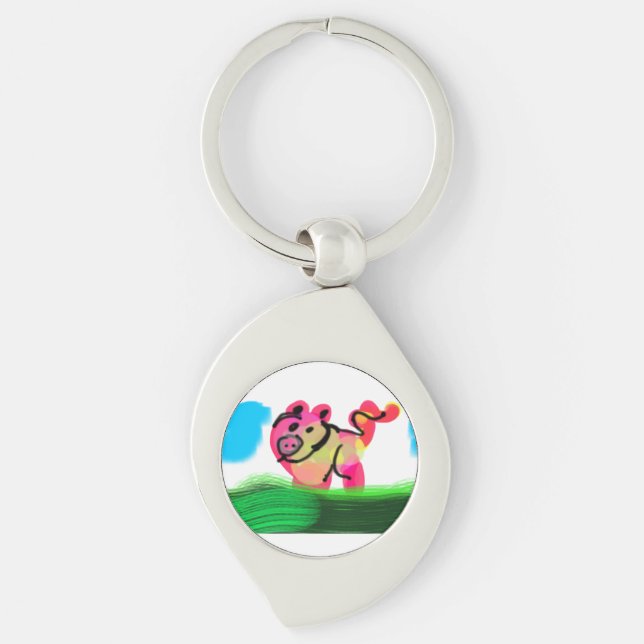 Pig spring  swirl silverfärgad nyckelring (Framsidan)