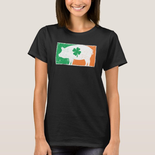Pig St Patrick's Day Irish Flag C Distressed T Shirt (Framsida)