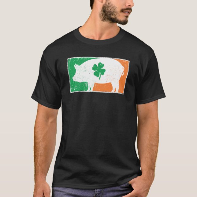 Pig St Patrick's Day Irish Flag C Distressed T Shirt (Framsida)