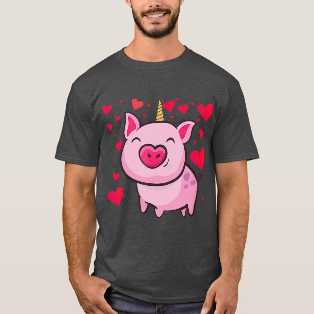 Pigacorn Unicorn Pig Lovers Valentines T Shirt (Framsida)