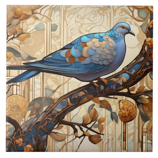 Pigeon Art nouveau Art Deco Bird Kakelplatta (Framsidan)