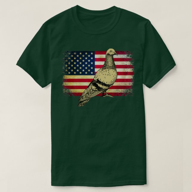 Pigeon Bird 4:e juli amerikanska Flagga T Shirt (Design framsida)