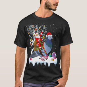 Pigeon Bird Älskare Julafton Gift Santa Riding Pi T Shirt