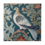 Pigeon Bird William Morris stil Lämnat vänd mot Kakelplatta<br><div class="desc">"classy Classic art nouveau",  "flowery pigeon dove Bird",  "sage grönt woodland animals",  "british william morris keramic tile tile",  "leafy mörk navy blue",  "snyggt red forest träd löv",  "lämnat vänd vintage english bird",  "wildlife yard on gren",  "nature blommigt blomanical botanical ",  "löv blommor,  traditionell antika"</div>