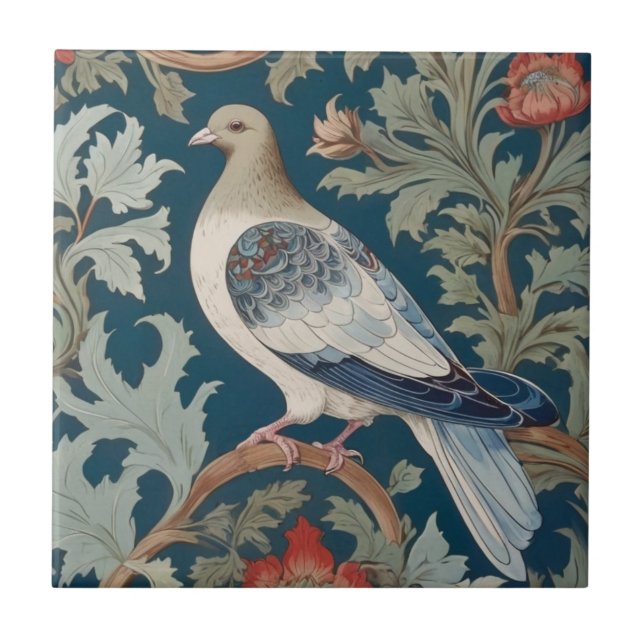 Pigeon Bird William Morris stil Lämnat vänd mot Kakelplatta (Framsidan)