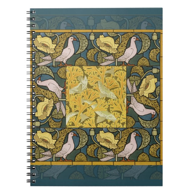 Pigeon Blue Gult Fish Art nouveau Anteckningsbok (Framsidan)