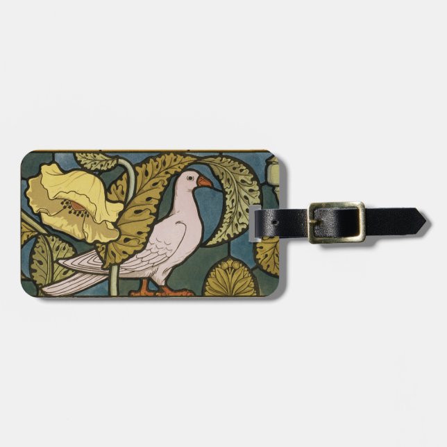 Pigeon Blue Gult Fish Art nouveau Bagagebricka (Horisontell Framsida)