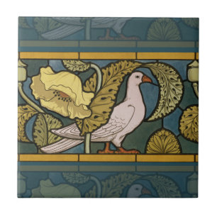 Pigeon Blue Gult Fish Art nouveau Kakelplatta