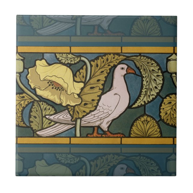 Pigeon Blue Gult Fish Art nouveau Kakelplatta (Framsidan)