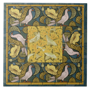 Pigeon Blue Gult Fish Art nouveau Kakelplatta