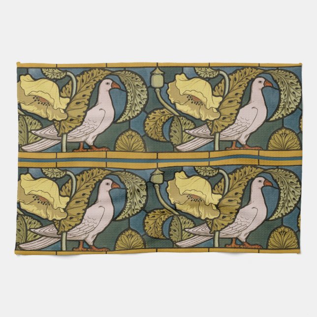 Pigeon Blue Gult Fish Art nouveau Kökshandduk (Horisontell)