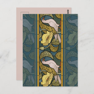 Pigeon Blue Gult Fish Art nouveau Vykort