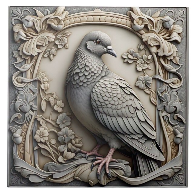 Pigeon - Ceramic Tile Art nouveau Kakelplatta (Framsidan)
