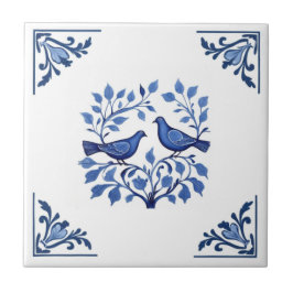 Pigeon Dove Bird par Blue White Delft Corners Kakelplatta