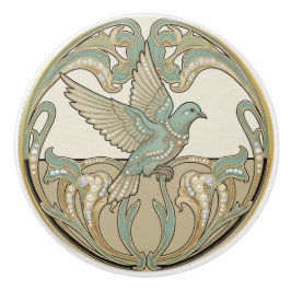 Pigeon Dove Sage Green & Gold Art Deco Nouveau Knopp