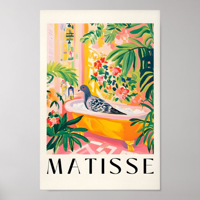 Pigeon in Bathtub Poster, Lusnyj Bathroom Wall Art Poster (Framsidan)