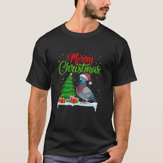 Pigeon Julgran Ljus Funny Julafton Pigeon Lov T Shirt (Framsida)