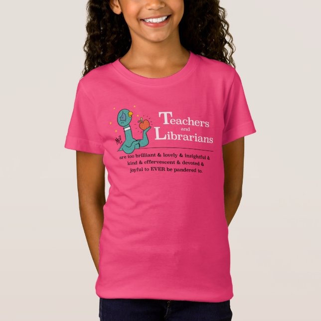Pigeon-lärare och Shock rosa för biblioteksflickor T Shirt (Framsida)
