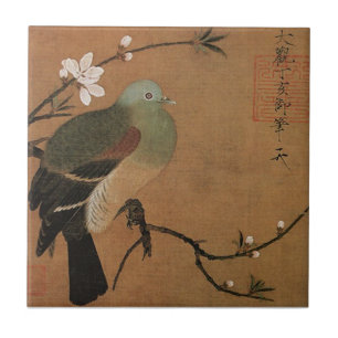 Pigeon och blommar - Momohatozu Kakelplatta
