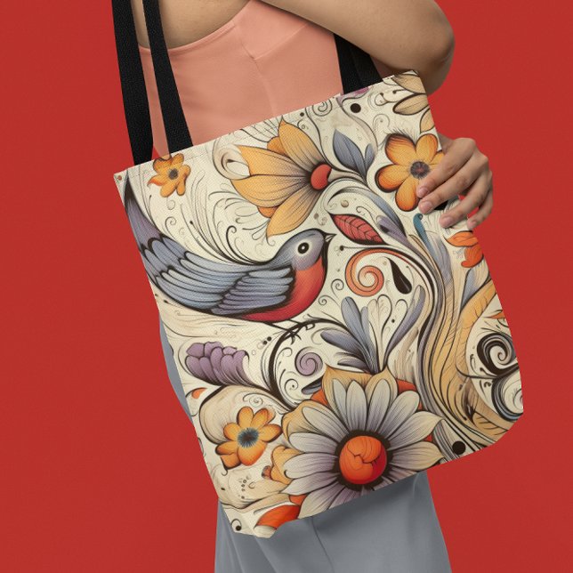 Pigeon och Blommigt Design Summer Tygkasse (Pigeon and Floral Design Summer Tote Bag)