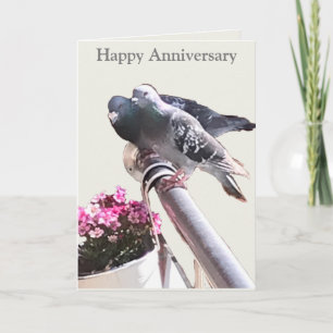 Pigeon-par och Blommor, redigerbart jubileumskort Kort