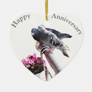 Pigeon-paret och Flowers-årsdagen Julgransprydnad Keramik